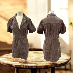 En Saison, Corduroy Dress,Brown,Size L,Zipper,Pockets,Short Sleeve,Knee Length.!